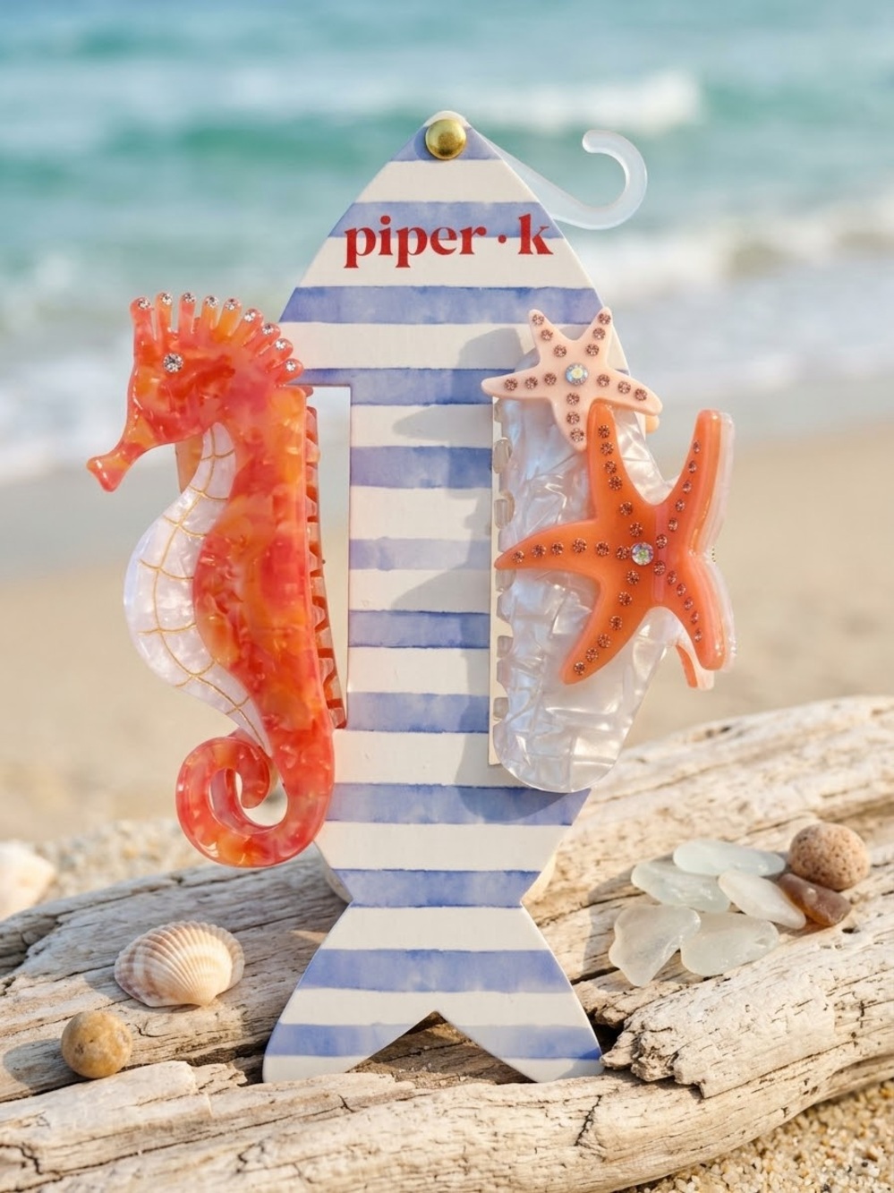 Piper K seahorse and starfish hair clips